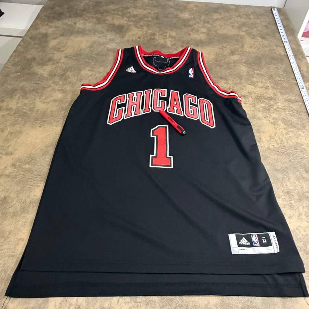 Adidas NBA Jersey Mens XL +2L Black Chicago Bulls Derrick Rose Swingman WORN